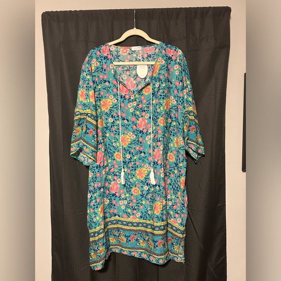 NEW Halife Women’s Tassel Tie Bohemian Tunic Loose Dress Plus Size 2XL - Picture 3 of 8